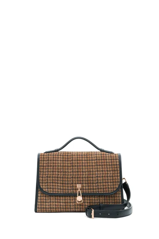 Medium Leonora Flap Bag in Camel Multi Houndstooth Printed Suede made by Gabriela Hearst