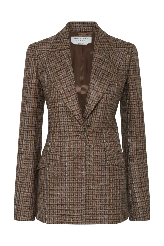 Leiva Blazer in Camel Multi Wool Silk Houndstooth made by Gabriela Hearst