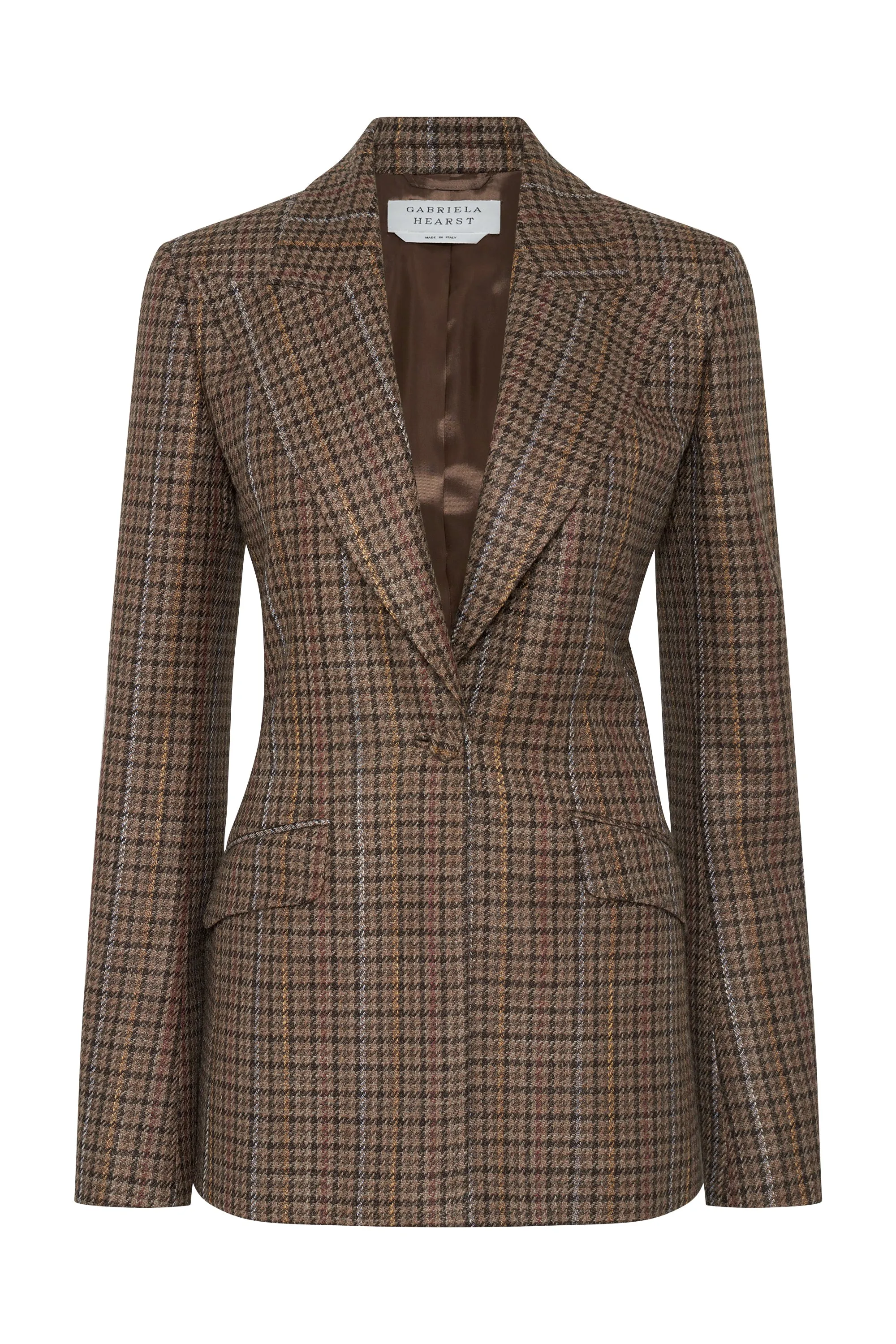Leiva Blazer in Camel Multi Wool Silk Houndstooth sold by Gabriela Hearst