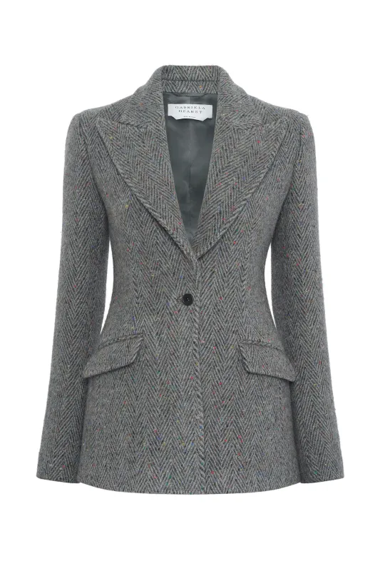 Leiva Blazer in Charcoal Multi Virgin Wool Cashmere Herringbone made by Gabriela Hearst