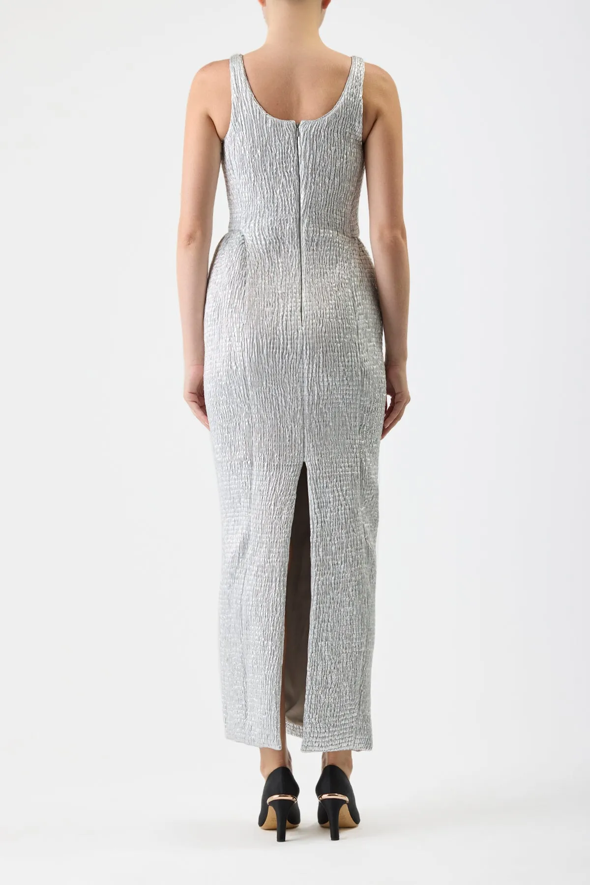 Girard Shirred Maxi Dress with Lining in Silver Metallic Nappa Leather sold by Gabriela Hearst product image thumbnail 5