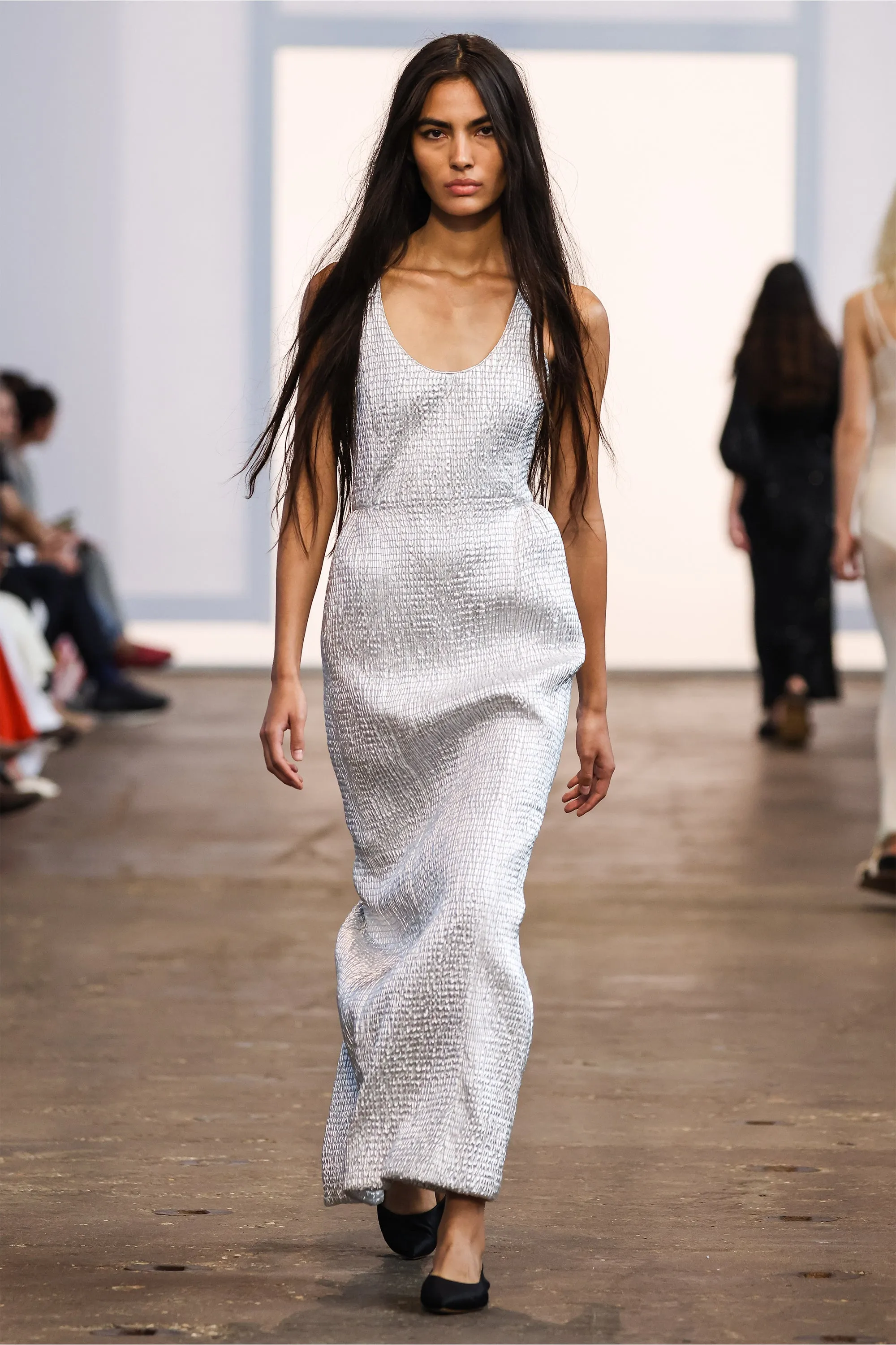 Girard Shirred Maxi Dress with Lining in Silver Metallic Nappa Leather sold by Gabriela Hearst product image thumbnail 2