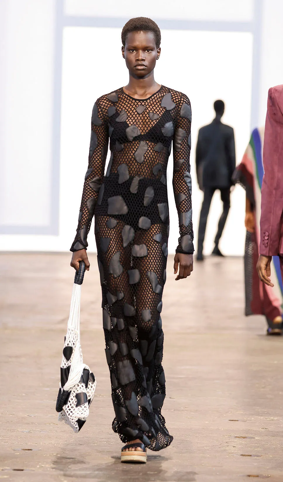 Romeo Crochet Maxi Dress in Black Merino Wool with Nappa Leather Patches sold by Gabriela Hearst product image thumbnail 2