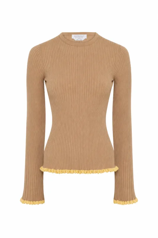 Erya Knit Crewneck Sweater in Camel Cashmere Silk made by Gabriela Hearst