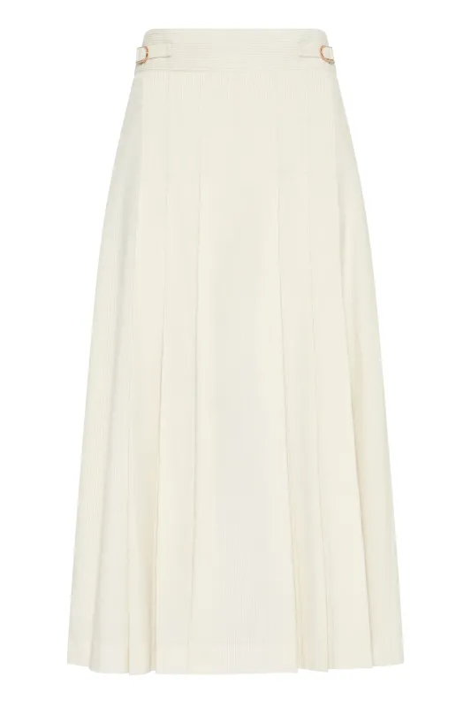 Wesley Pleated Midi Skirt in Ivory Sea Island Cotton Corduroy made by Gabriela Hearst