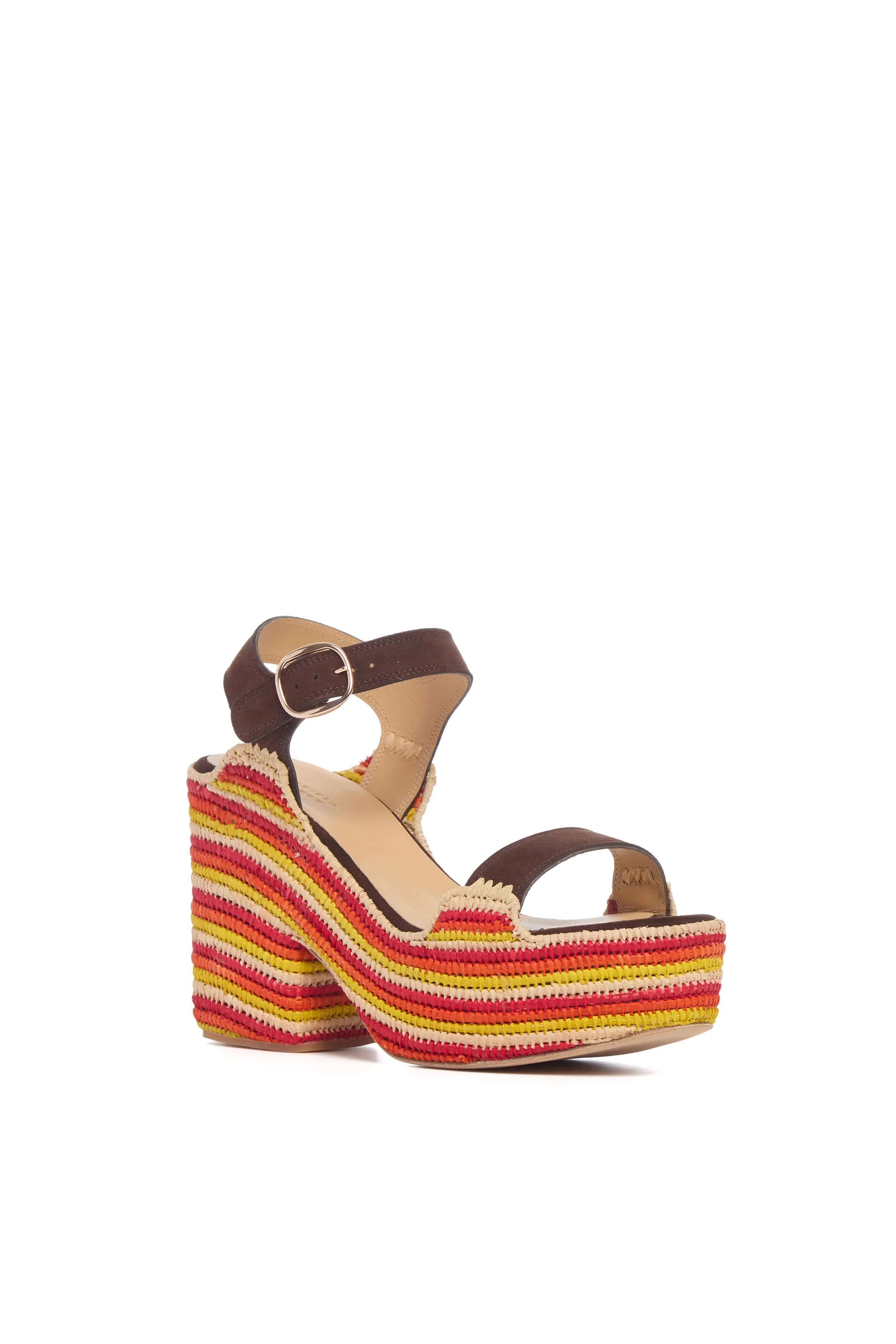 Sardis Platform Sandal in Dark Chocolate Multi Suede & Natural Raffia sold by Gabriela Hearst product image thumbnail 2