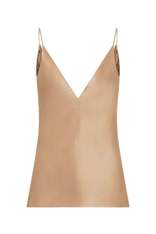 Maria Top in Camel Silk Satin made by Gabriela Hearst