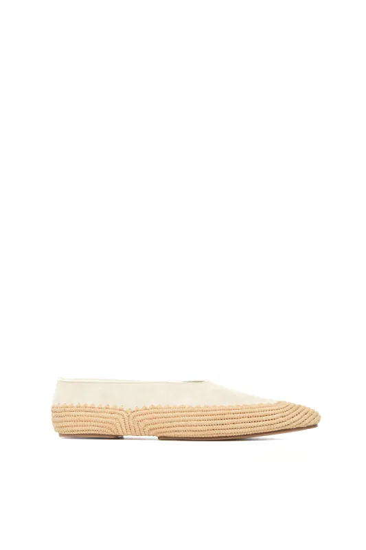 Strength Flat Shoe in Ivory Suede & Raffia made by Gabriela Hearst