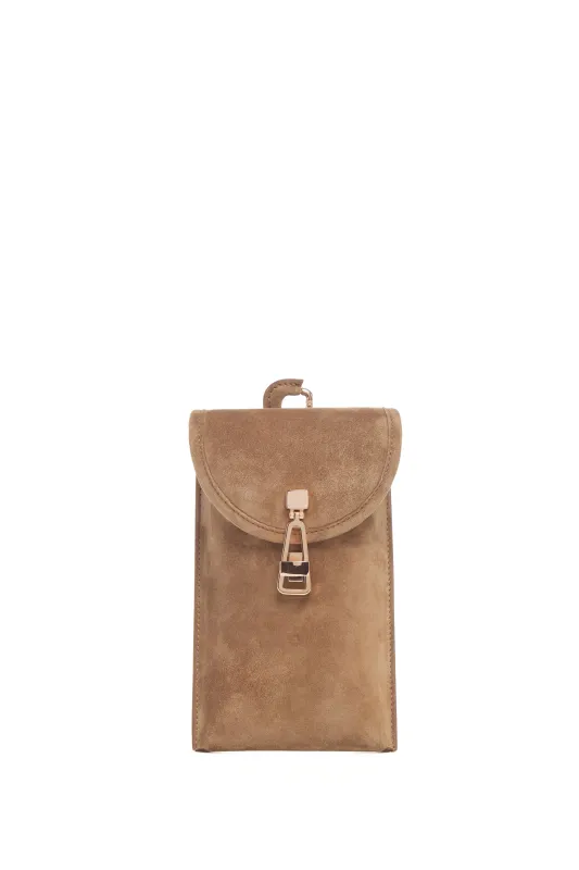 Sunglasses Pouch in Dark Sand Suede made by Gabriela Hearst