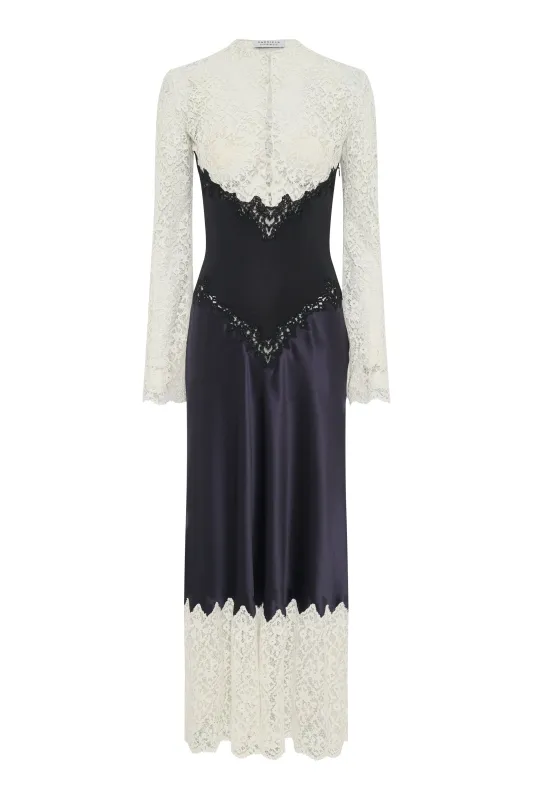 Esker Dress in Dark Navy & Ivory Sea Island Cotton made by Gabriela Hearst
