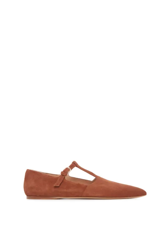 Lola Ballerina Flat Shoe in Cognac Suede made by Gabriela Hearst