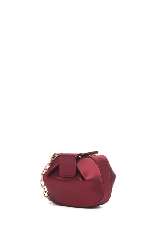 Soft Demi Clutch In Bordeaux Satin made by Gabriela Hearst