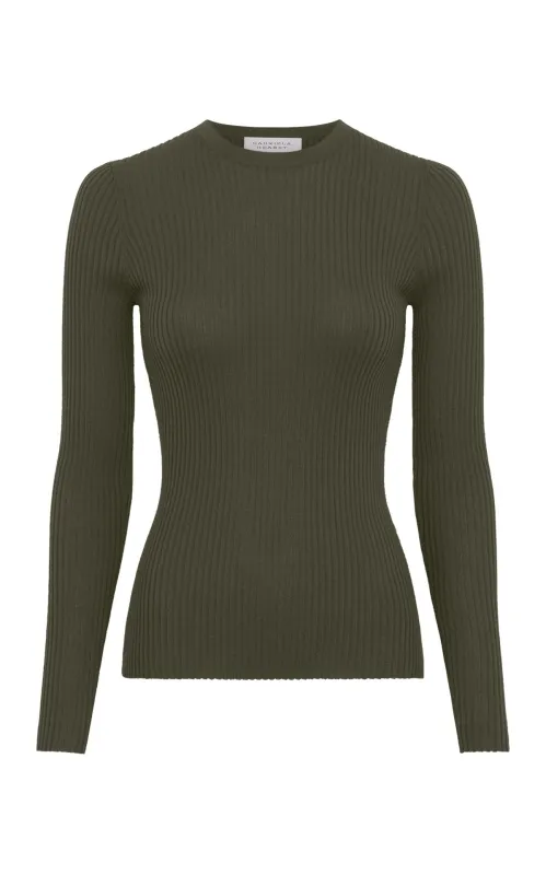 Browning Knit Sweater in Deep Olive Cashmere Silk made by Gabriela Hearst