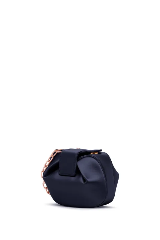 Soft Demi Clutch with Chain in Dark Navy Satin made by Gabriela Hearst