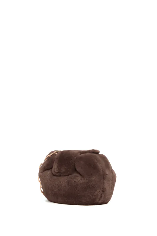 Soft Demi Clutch with Chain in Mocha Shearling made by Gabriela Hearst