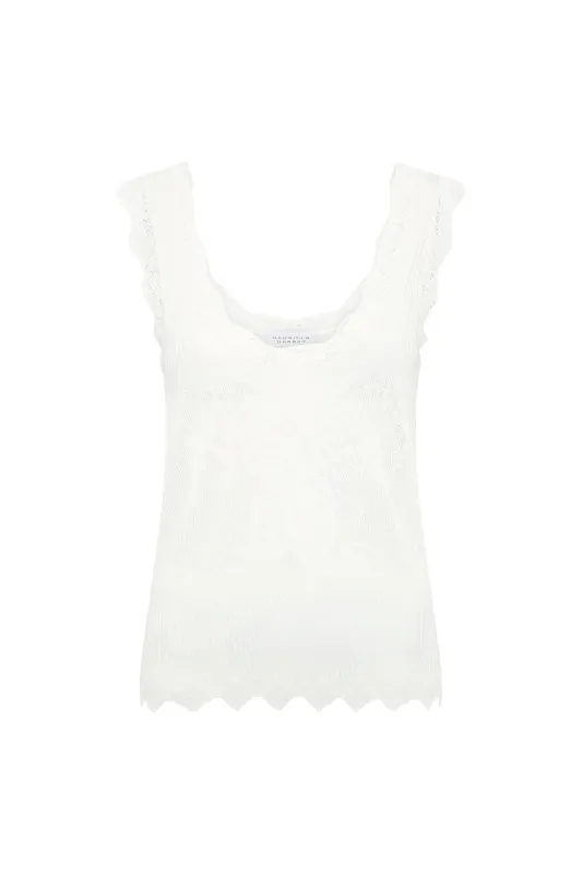 Scripta Pointelle Knit Lace Tank Top in White Merino Wool made by Gabriela Hearst