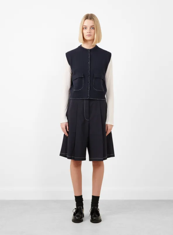 Merino Wool Stitched Waistcoat Navy sold by Garbstore