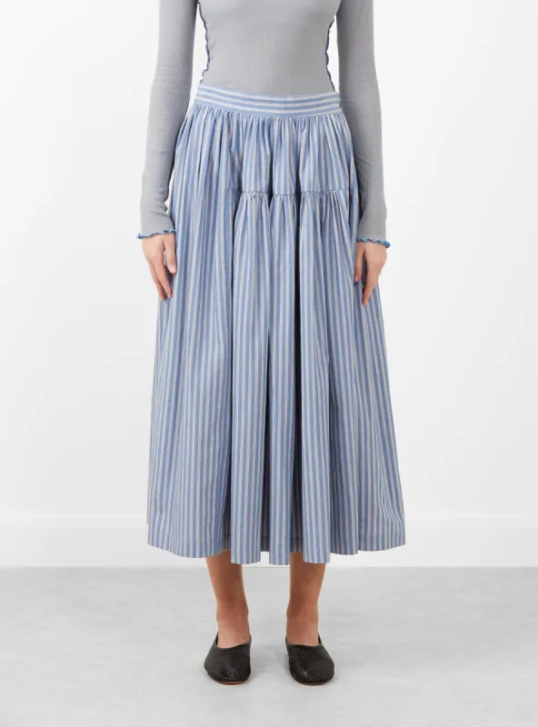 Japanese Striped Cotton Panel Skirt Blue, White and Navy made by Garbstore