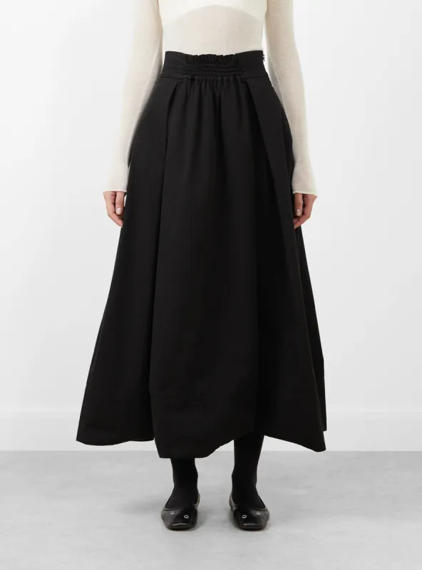 Smocked Tie Front Skirt Black made by Garbstore