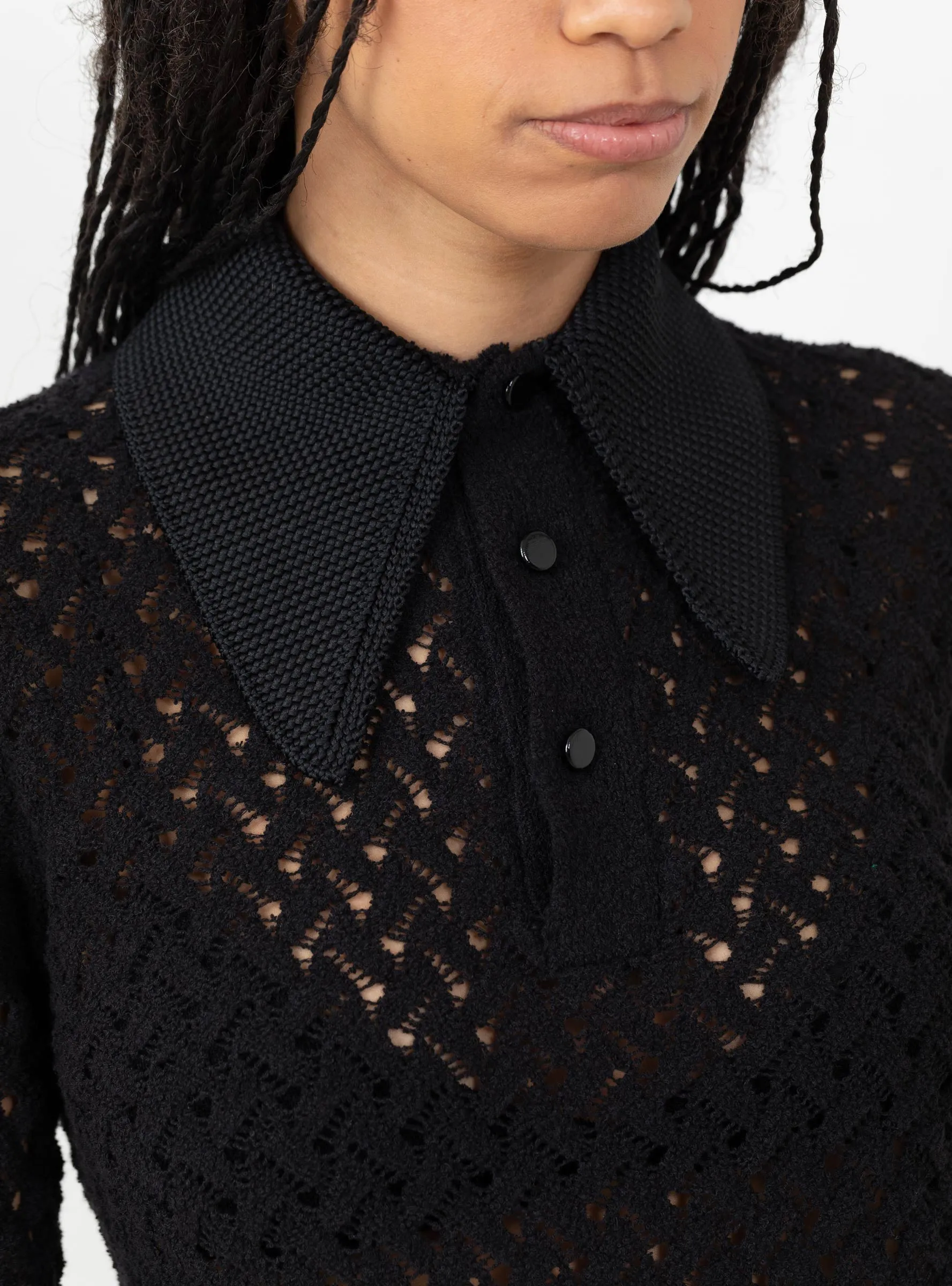 Lace Knit Polo Shirt Black sold by Garbstore product image thumbnail 4