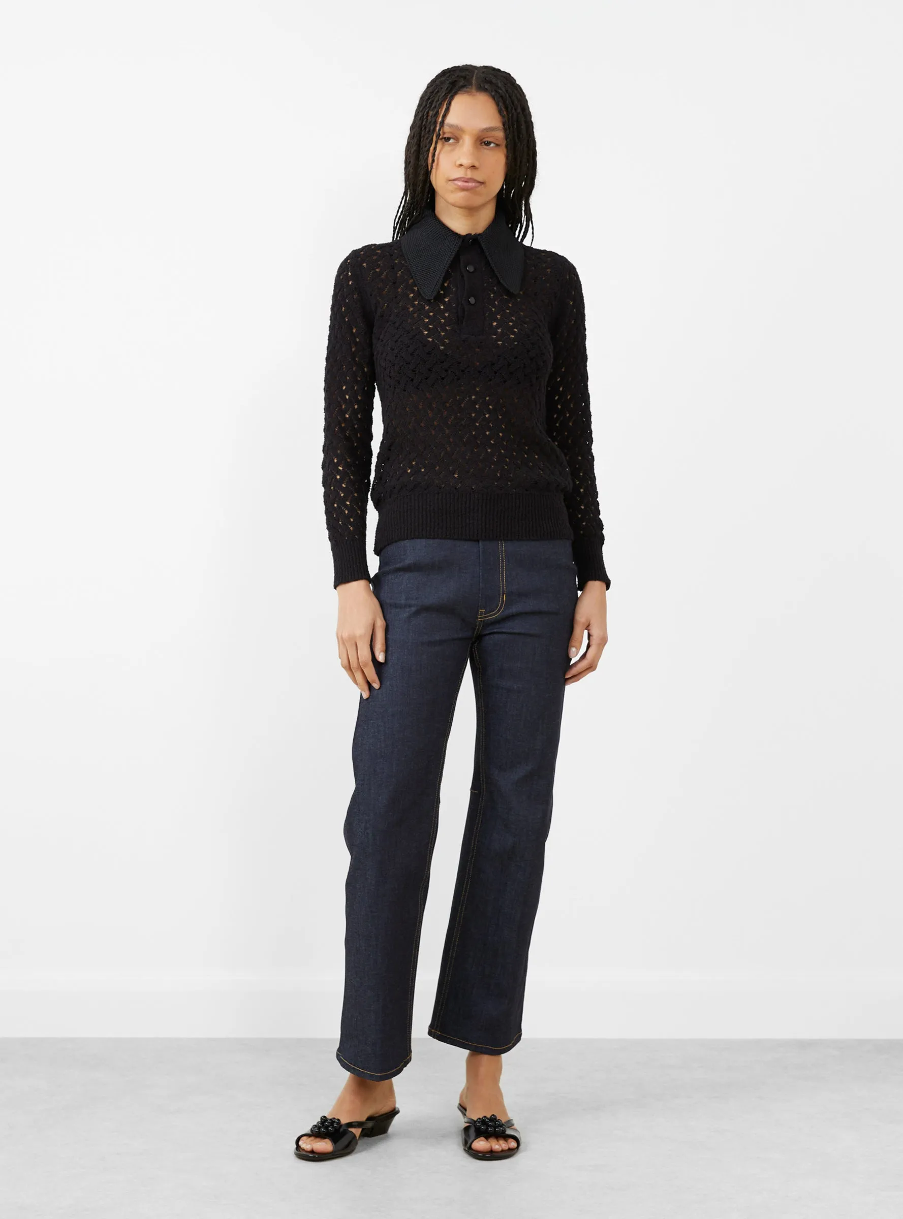 Lace Knit Polo Shirt Black sold by Garbstore