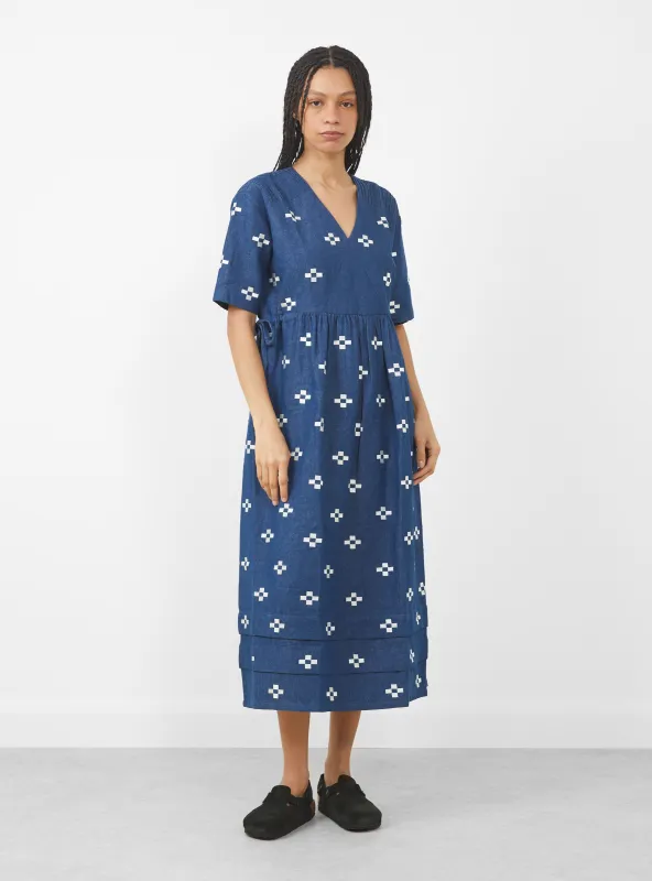 Detta Dress Embroidered Indigo made by Garbstore