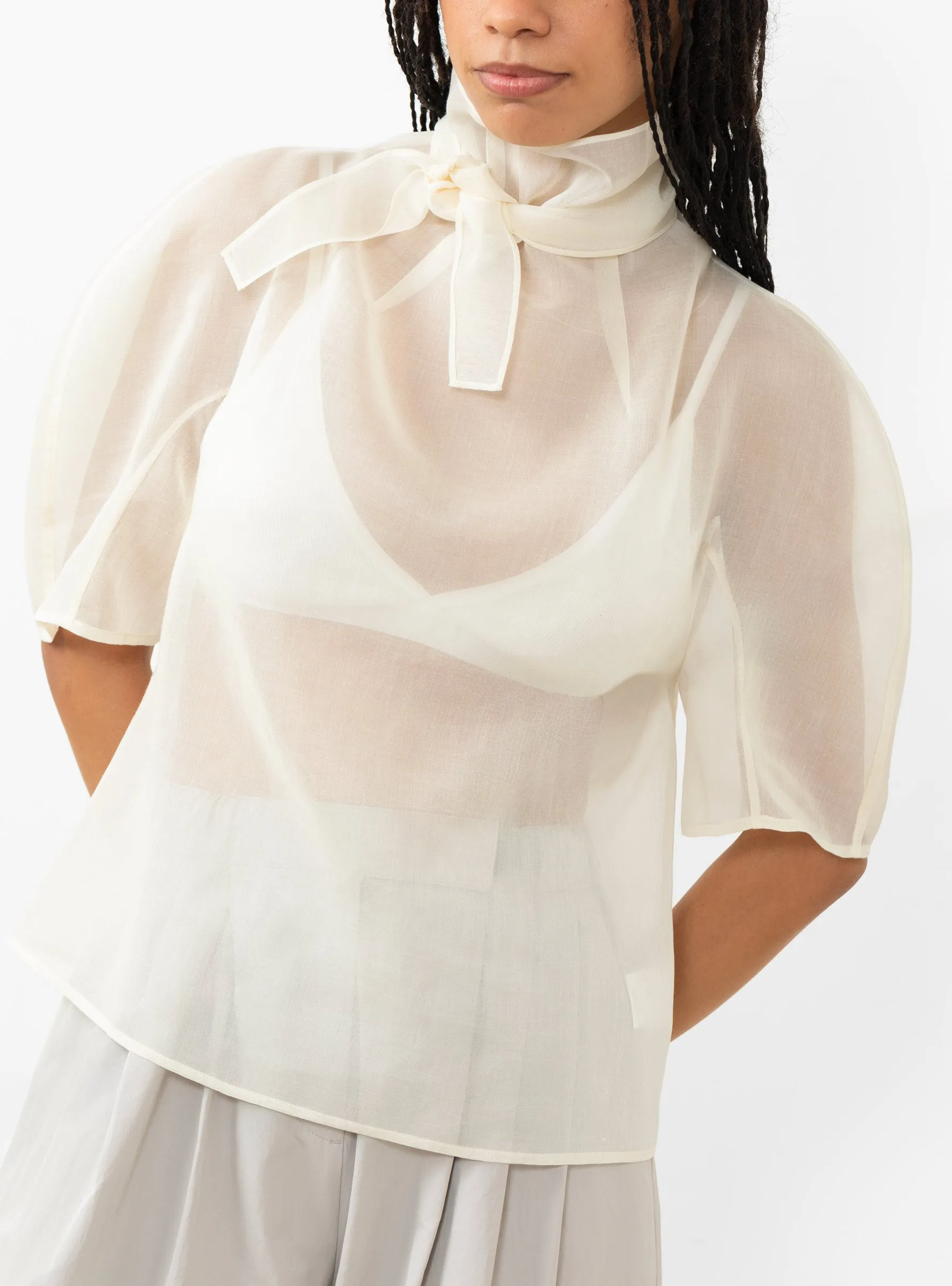 Knotted Collar Top, Ivory sold by Garbstore product image thumbnail 5