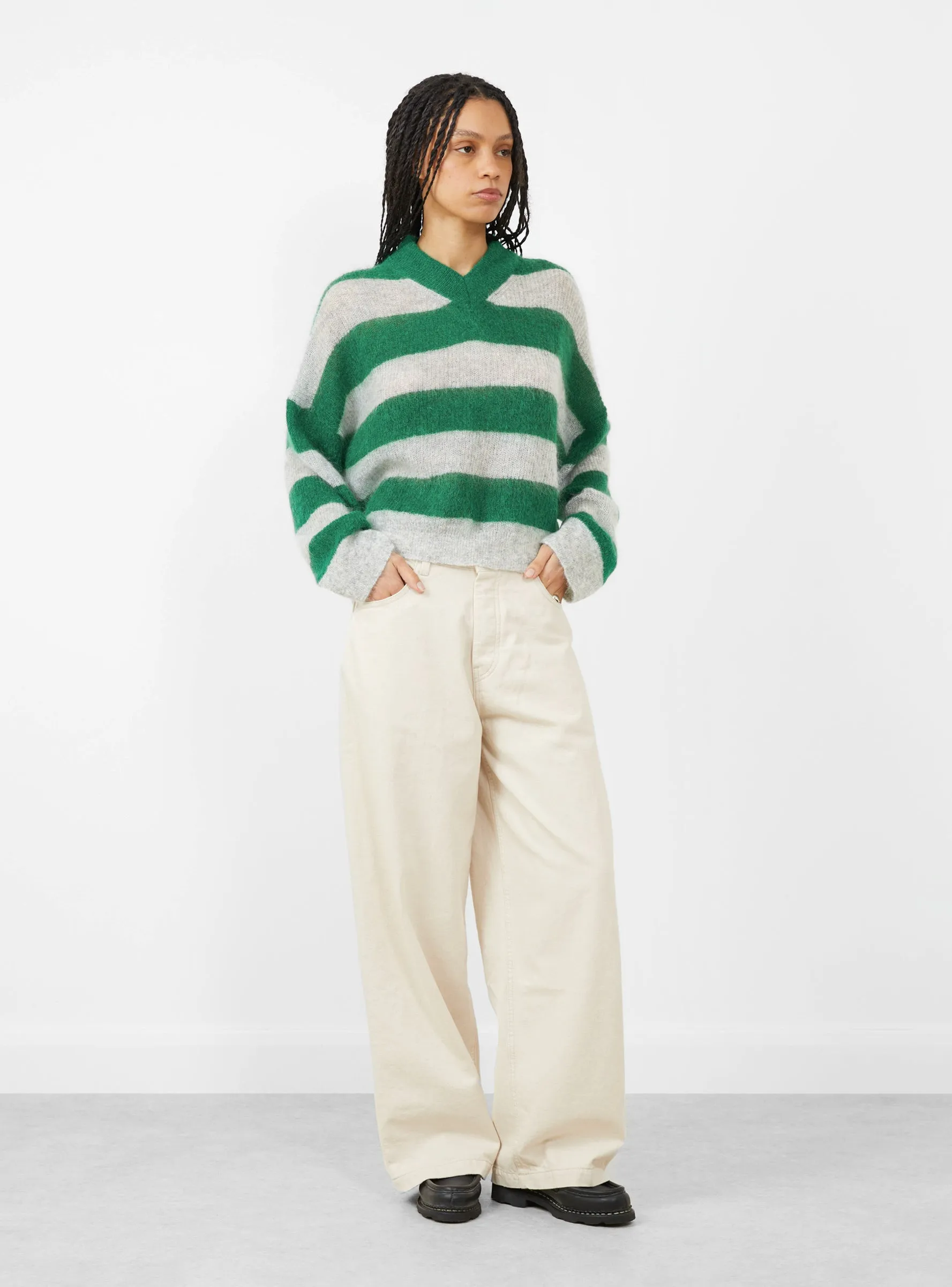 Arcy Knit Jumper Green Stripe sold by Garbstore