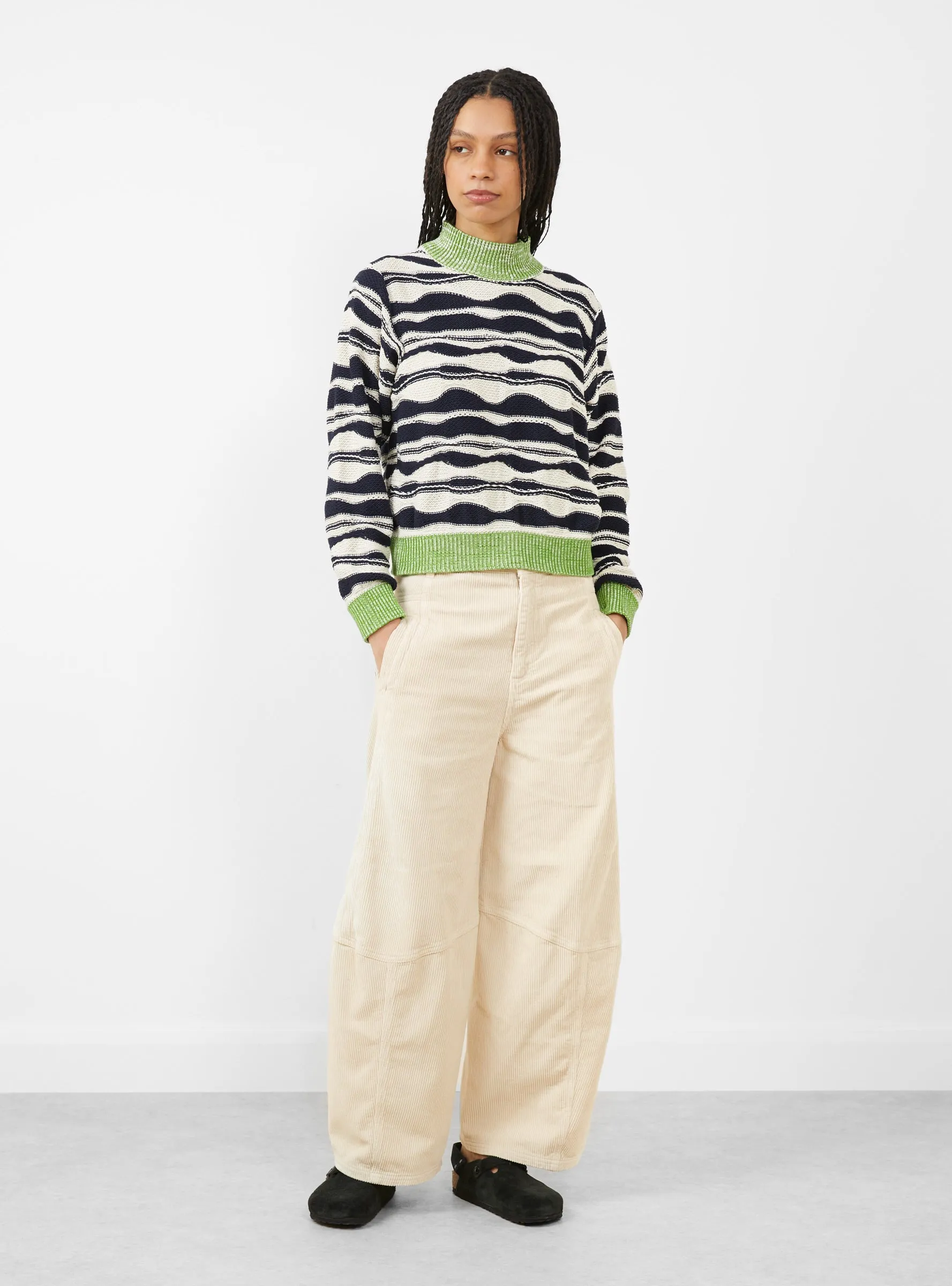 Wave Knit Jumper, Beige & Black Mountain Waves sold by Garbstore