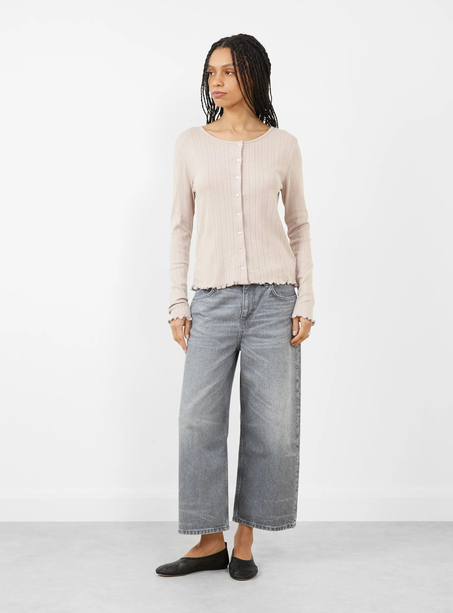 Edie Cardigan Dusty Lavander sold by Garbstore