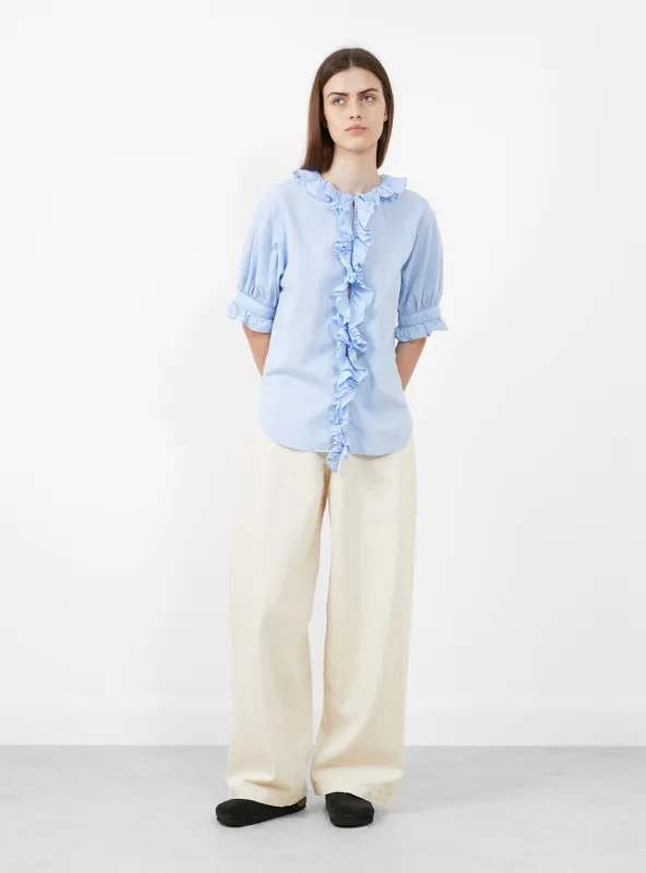 Frill Short Sleeve Blouse Sax made by BEAMS BOY