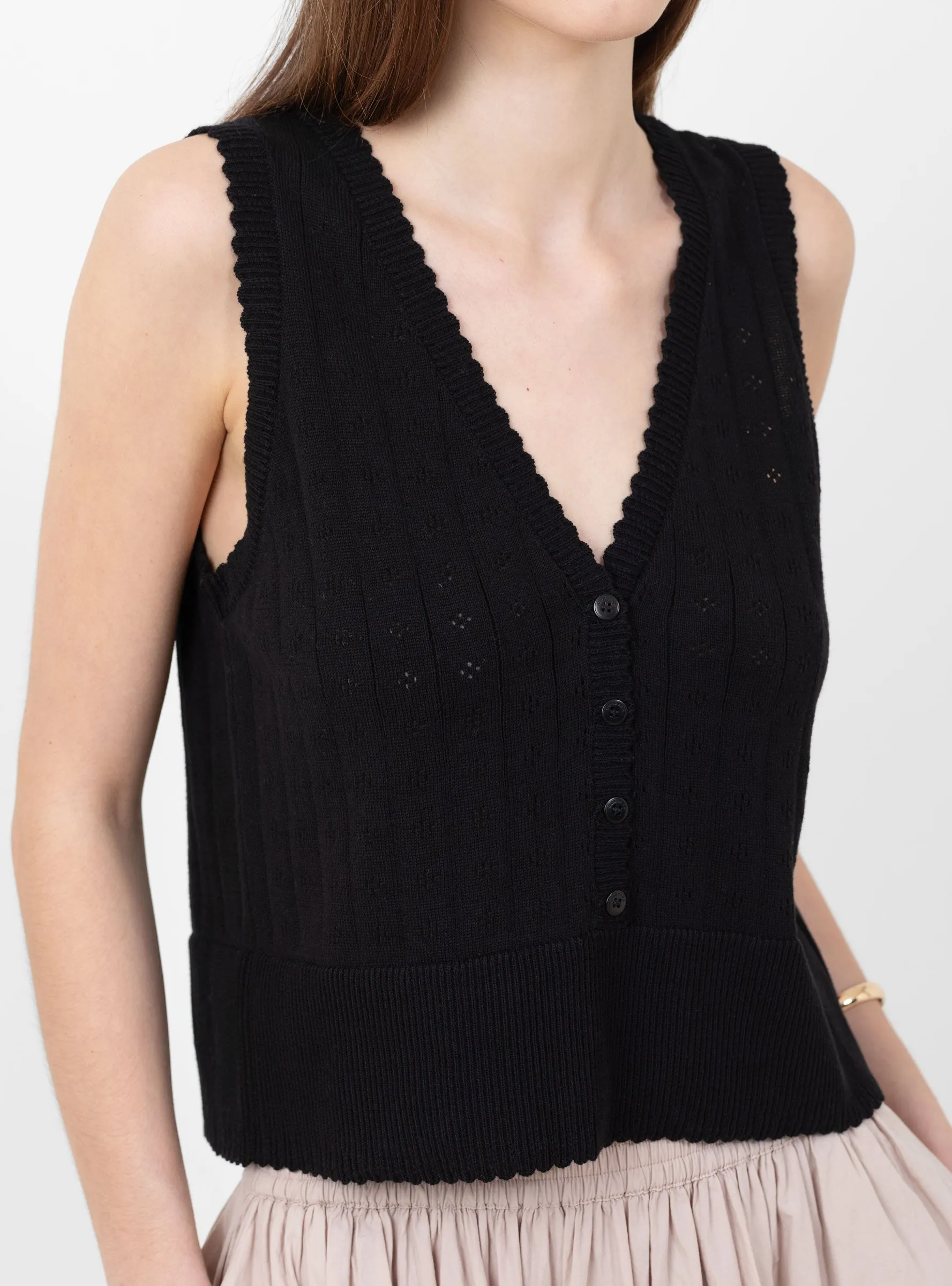 Organic Cotton Pointelle Waistcoat Black sold by Garbstore product image thumbnail 4