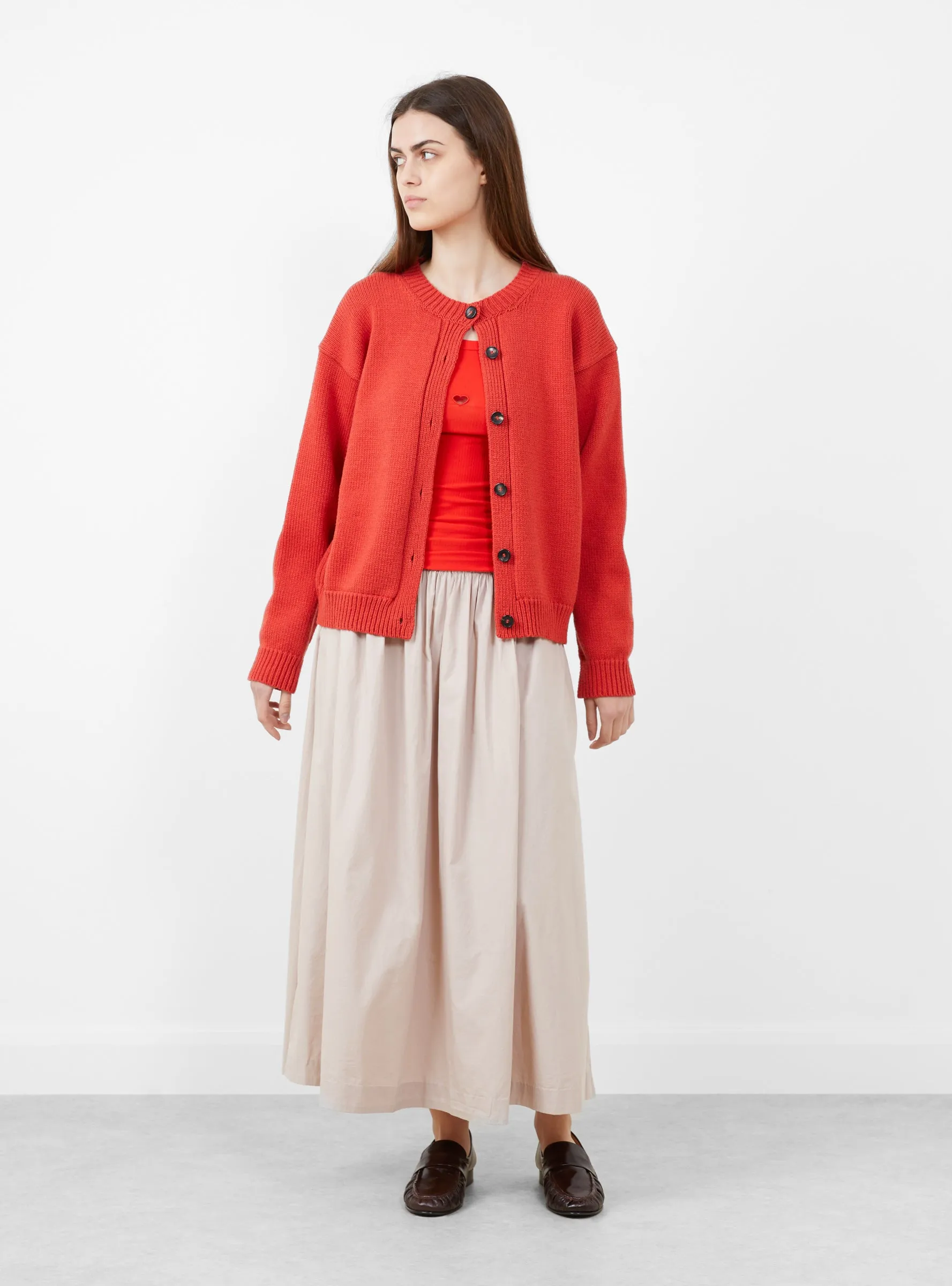 British Wool and Cotton Rosa Cardigan Poppy sold by Garbstore