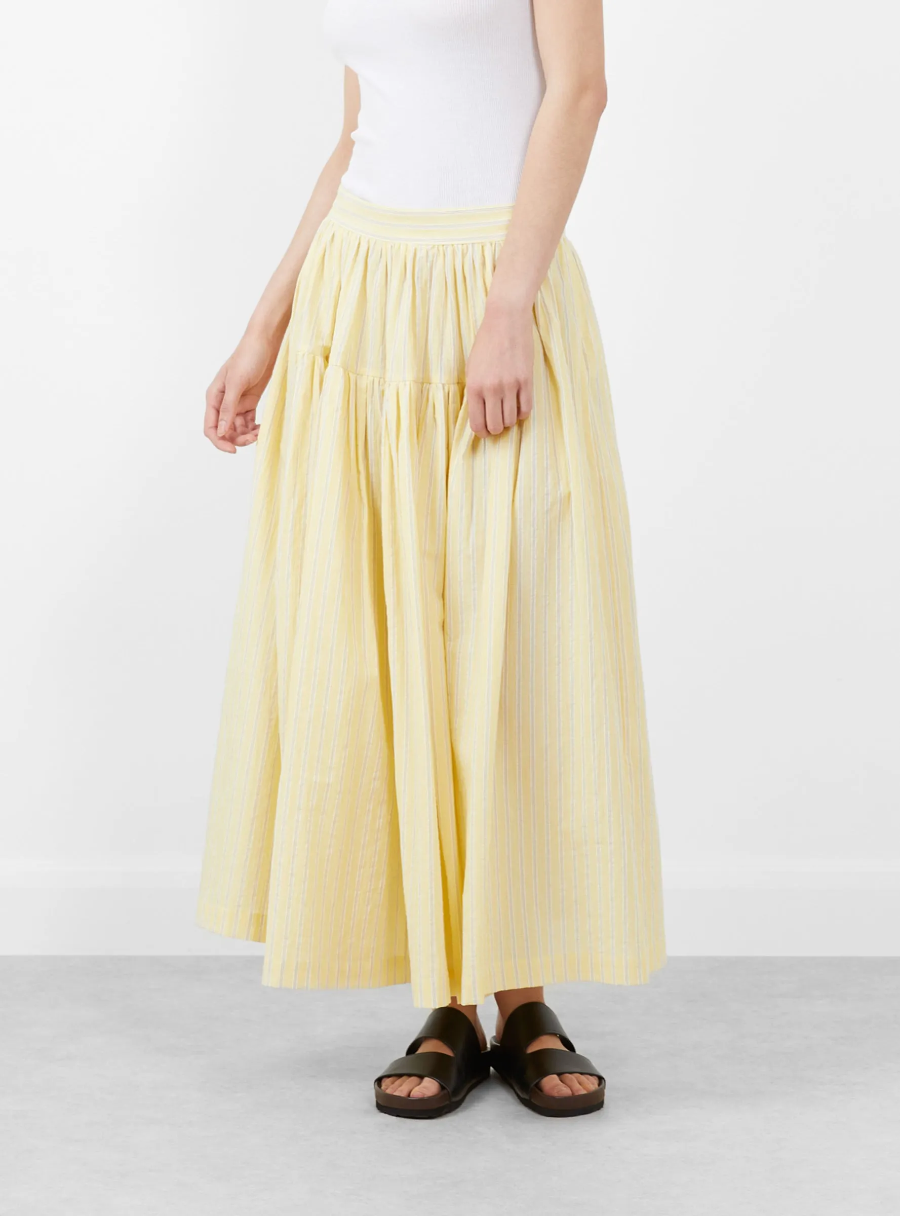 Japanese Mugwasher Stripe Panel Skirt Buttercup sold by Garbstore