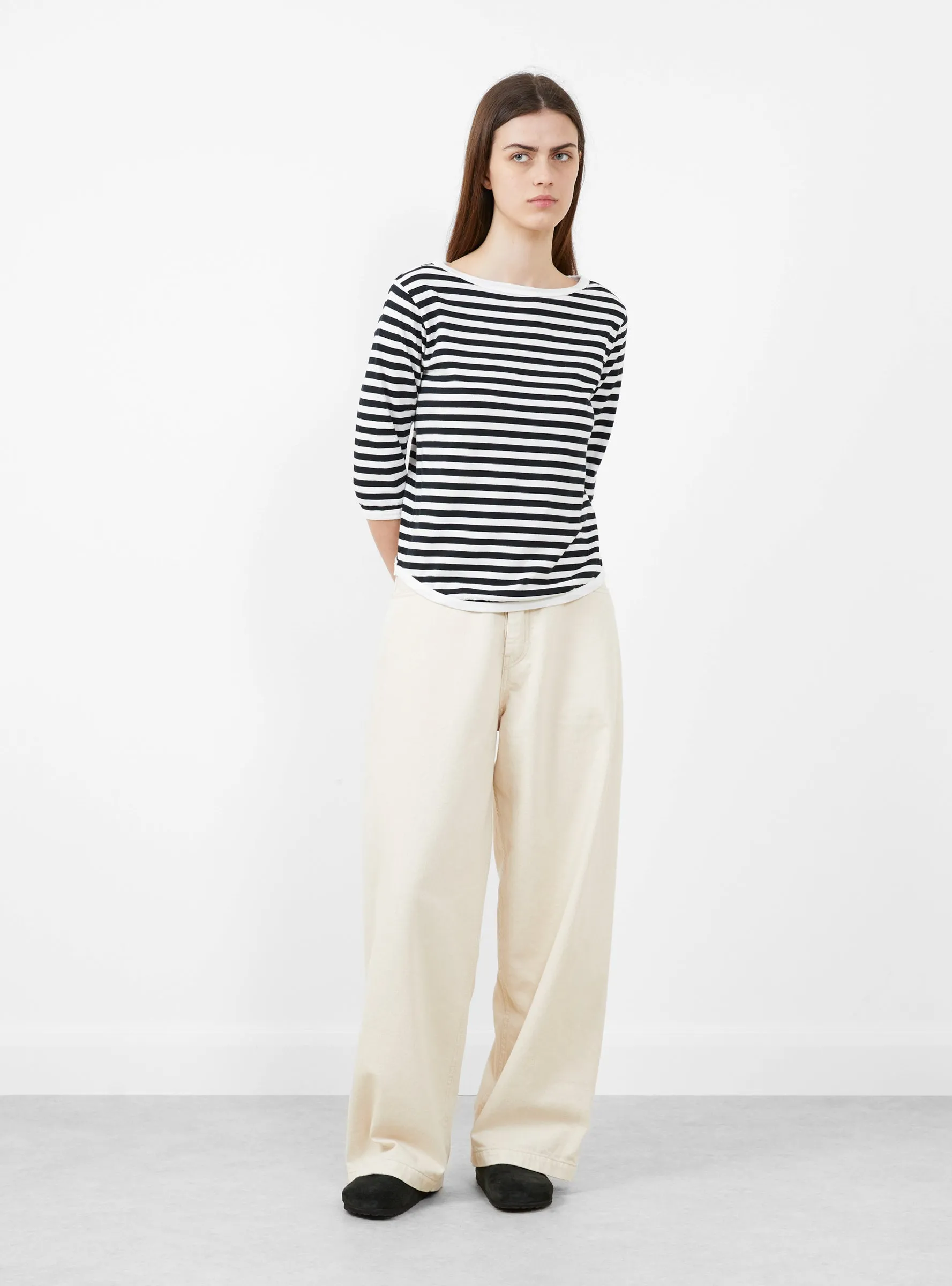 Broad Rib Boat Neck T-Shirt Black and White sold by Garbstore