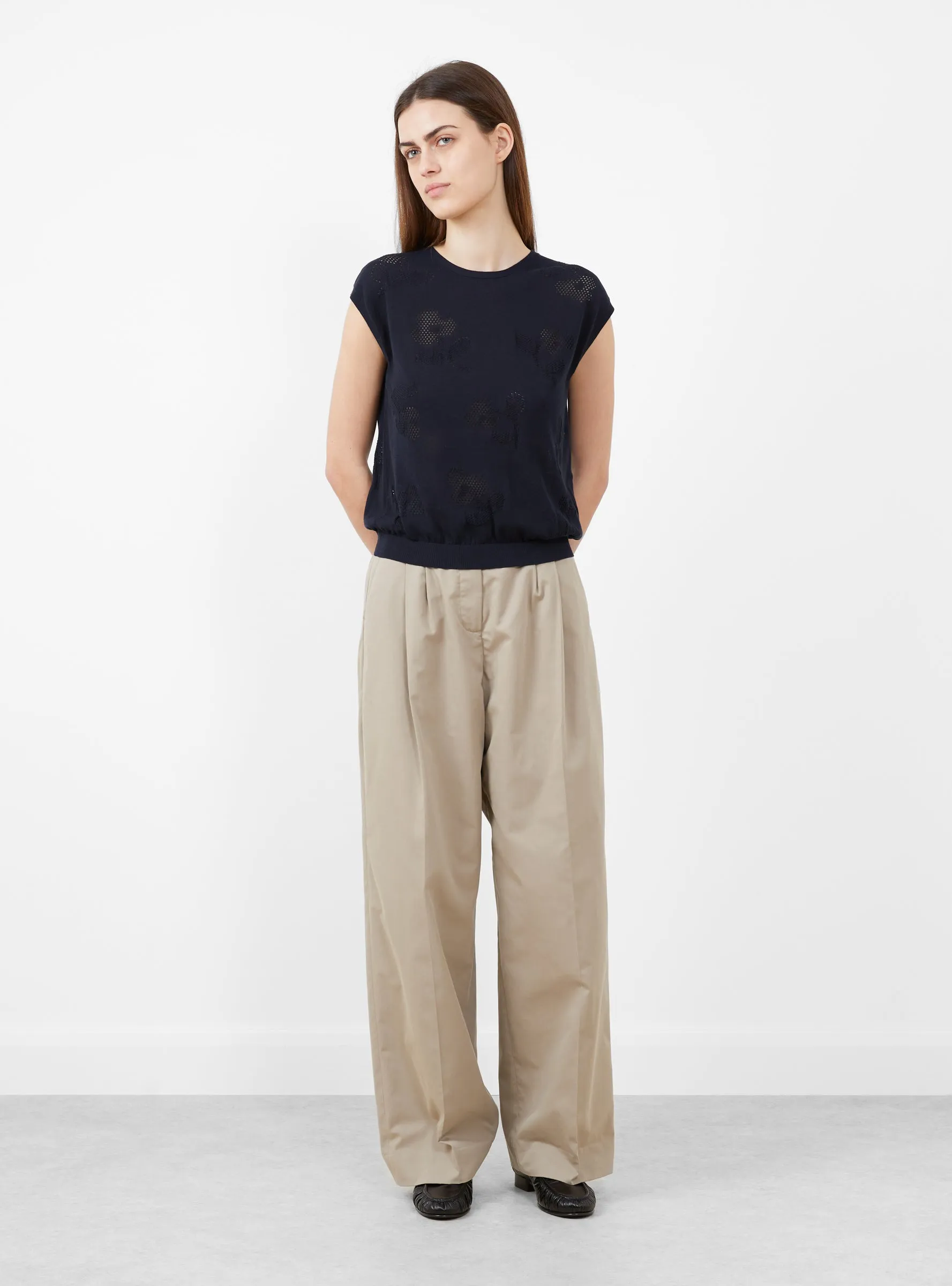 Flower Shadow Knit Vest Navy sold by Garbstore