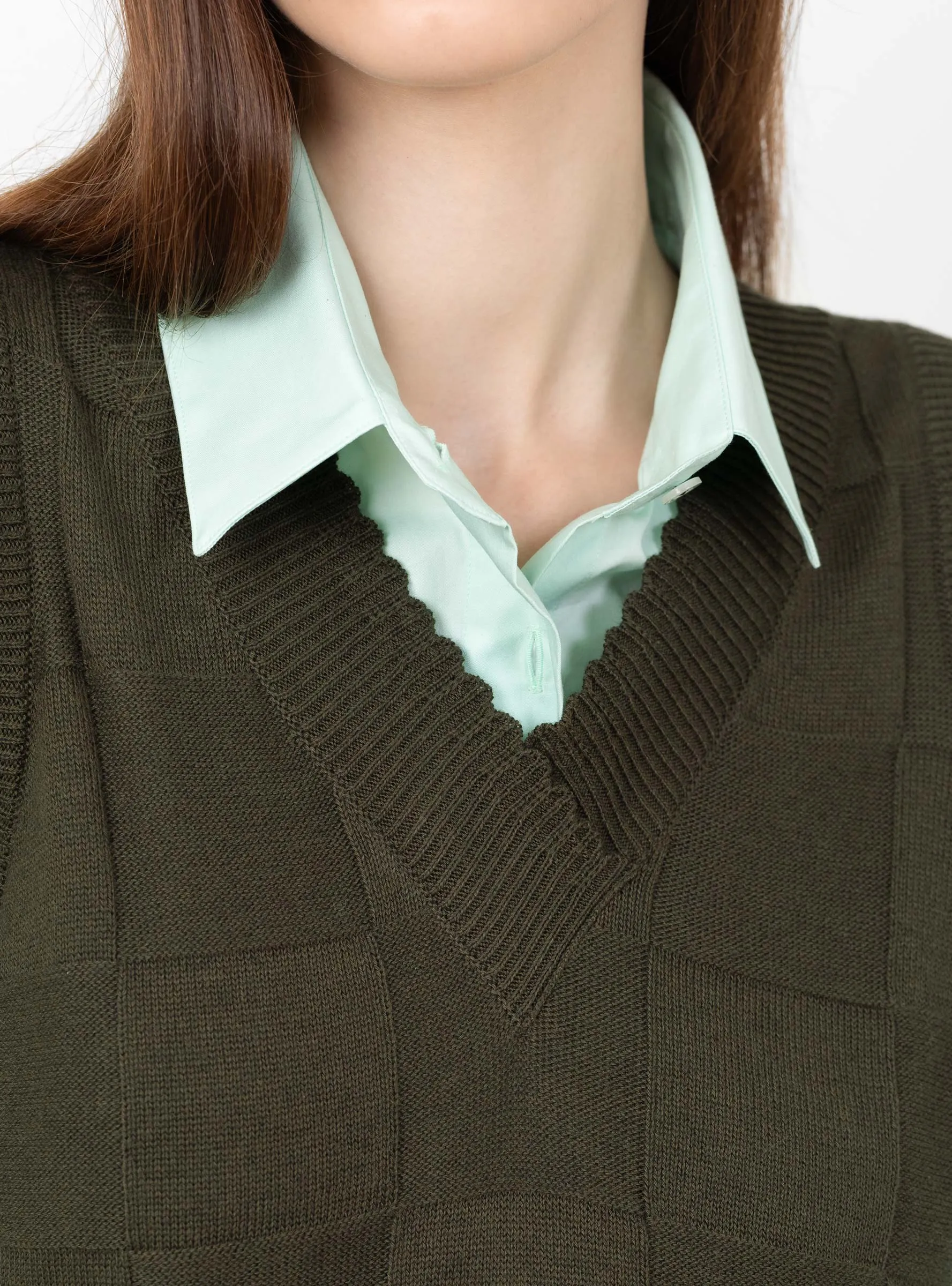 Checkered Cotton & Cashmere Waistcoat Dark Moss sold by Garbstore product image thumbnail 4