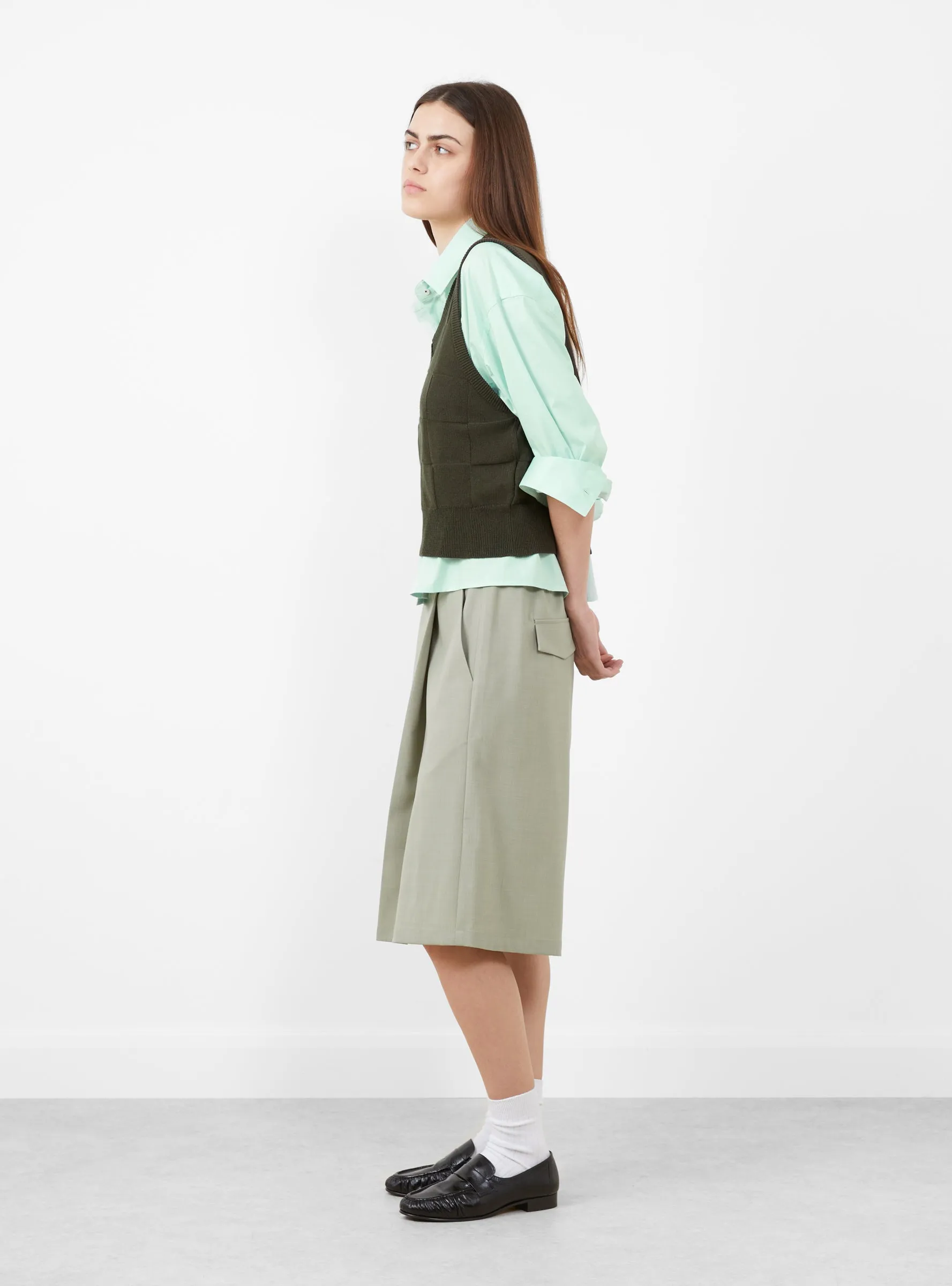 Checkered Cotton & Cashmere Waistcoat Dark Moss sold by Garbstore product image thumbnail 2