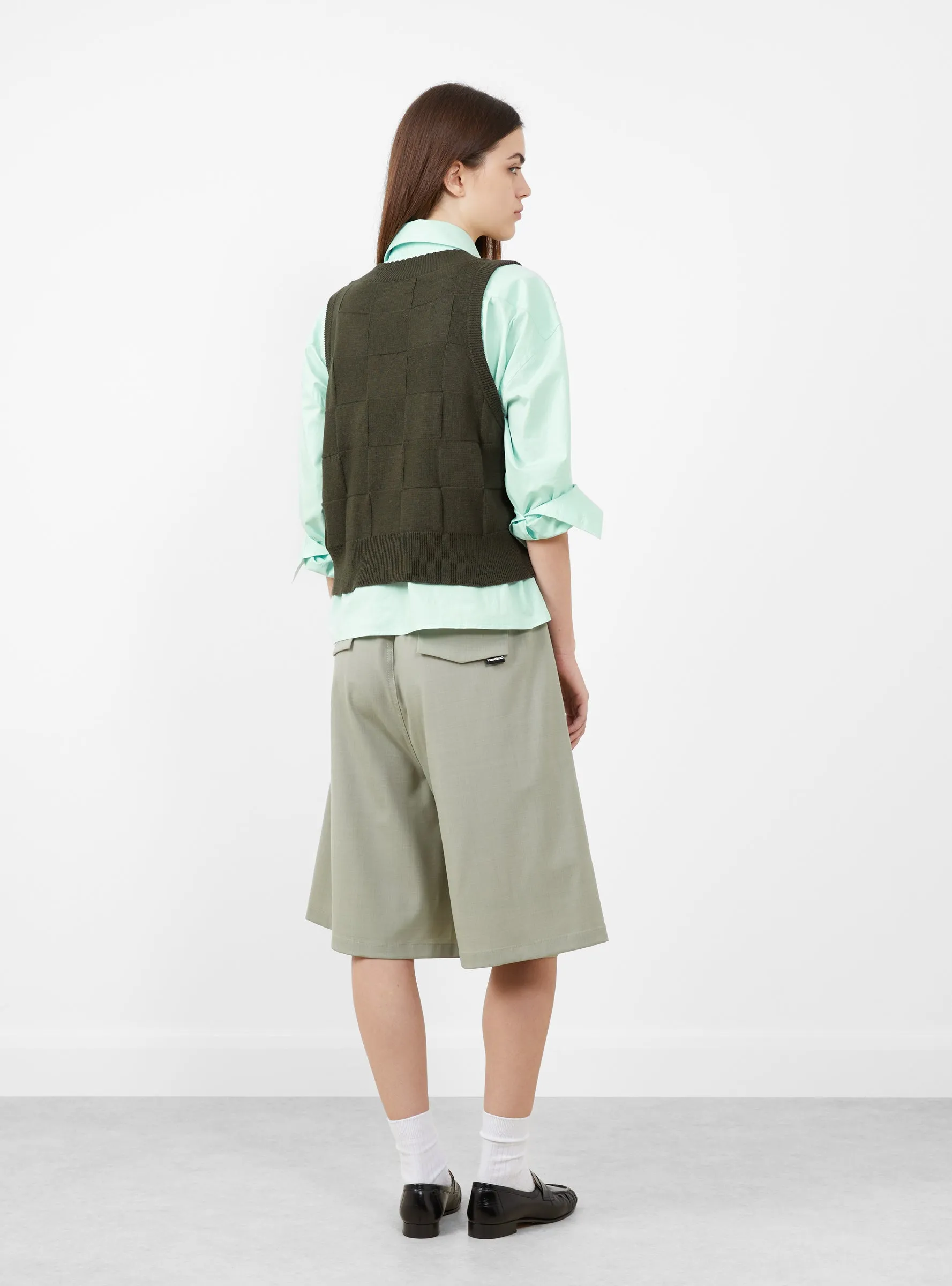 Checkered Cotton & Cashmere Waistcoat Dark Moss sold by Garbstore product image thumbnail 3