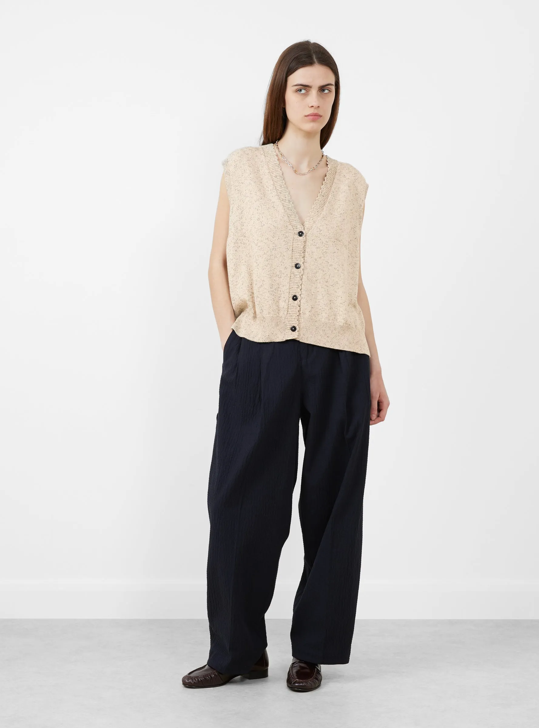 Flecked Cotton Knit Waistcoat Natural sold by Garbstore