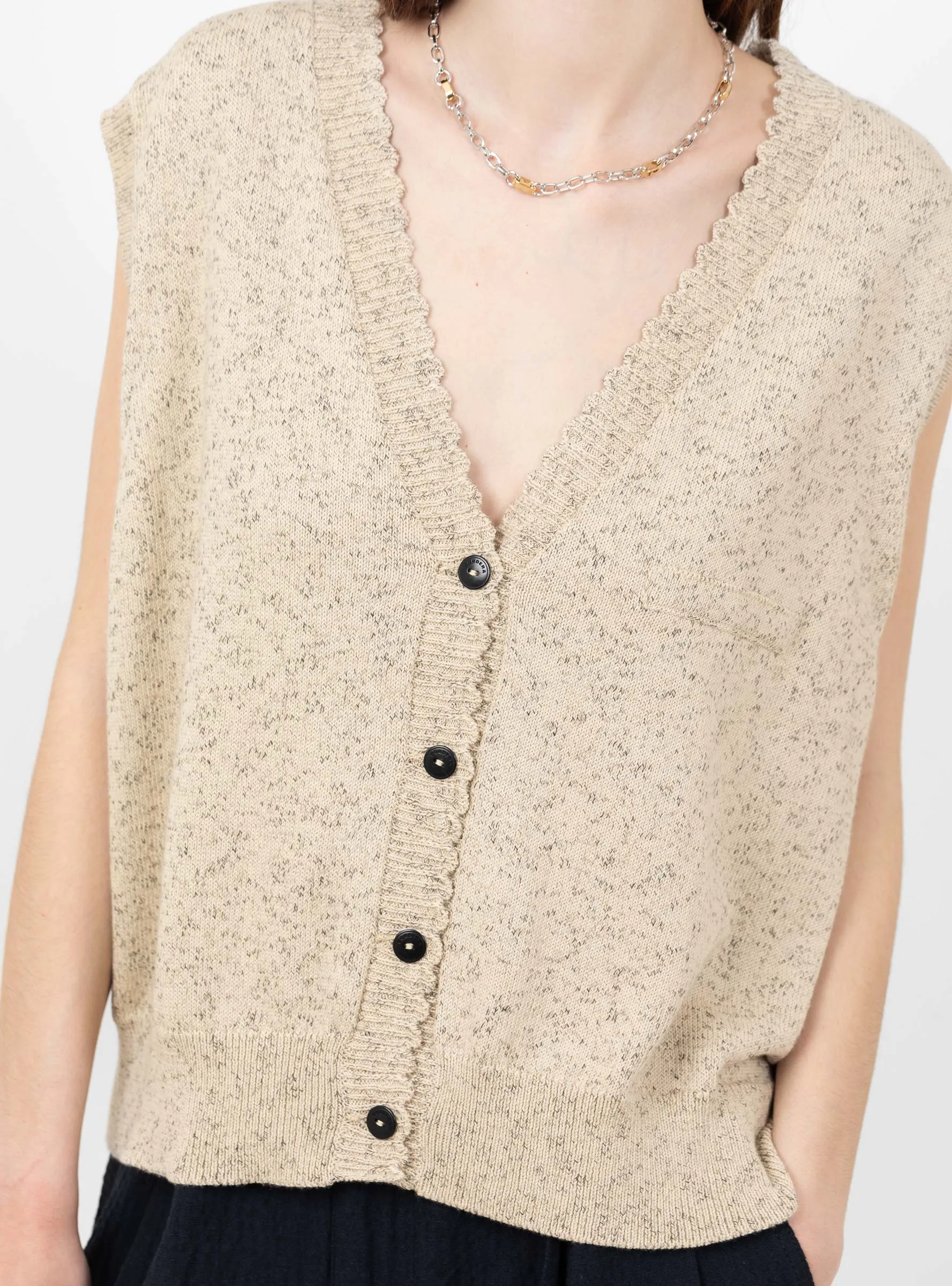 Flecked Cotton Knit Waistcoat Natural sold by Garbstore product image thumbnail 4