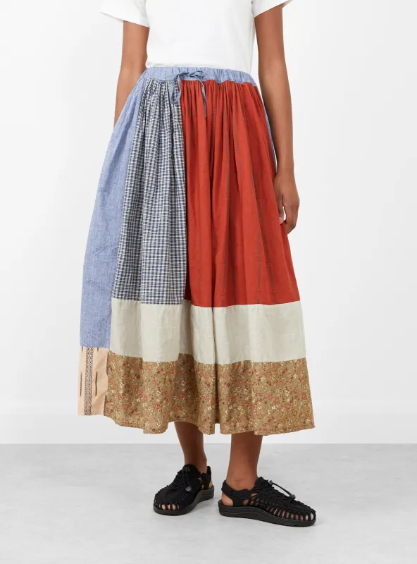 Patchwork Gathered Skirt Red Mix sold by Garbstore