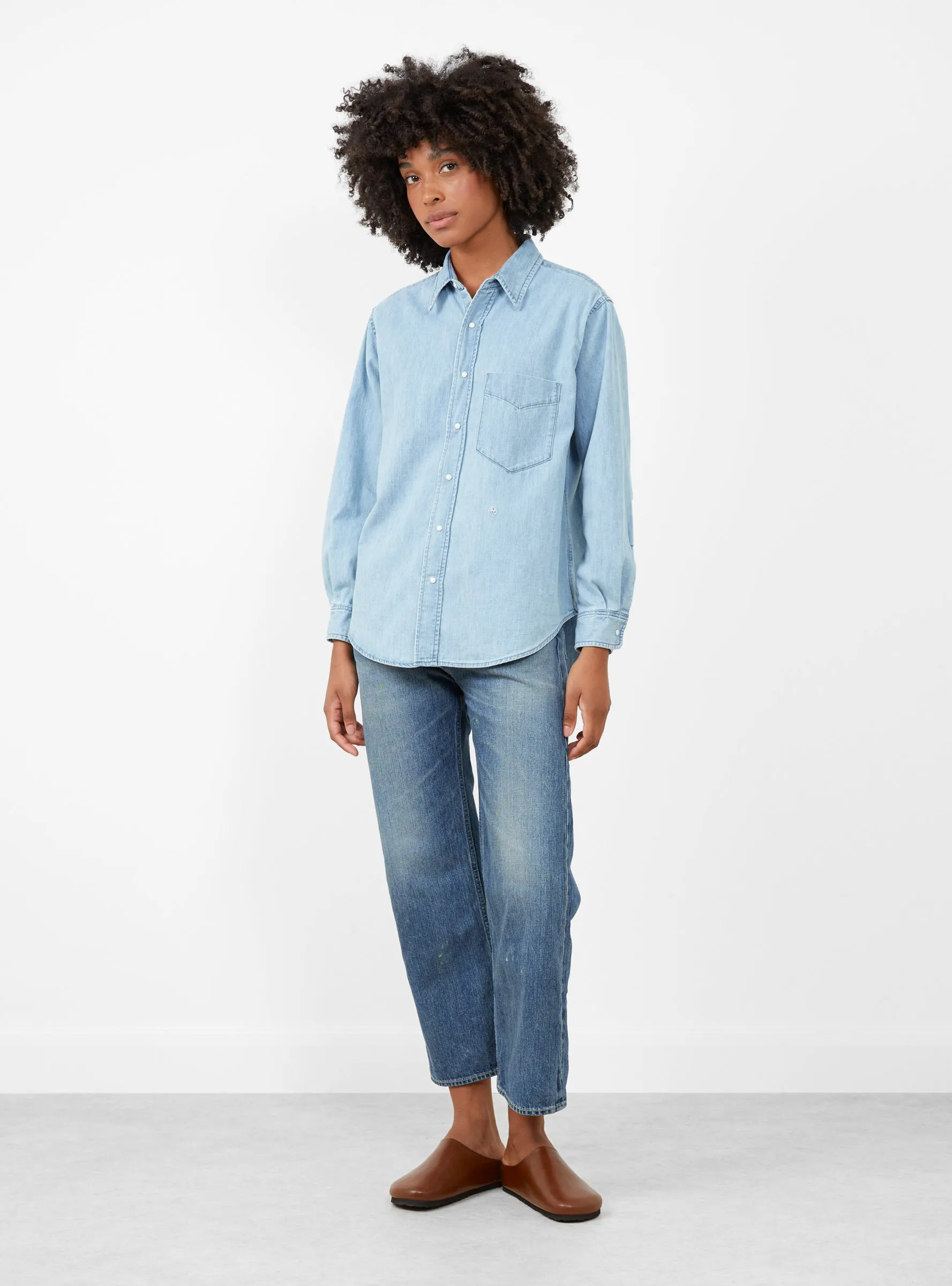 Regular Collar Light Denim Shirt Indigo Bleach sold by Garbstore