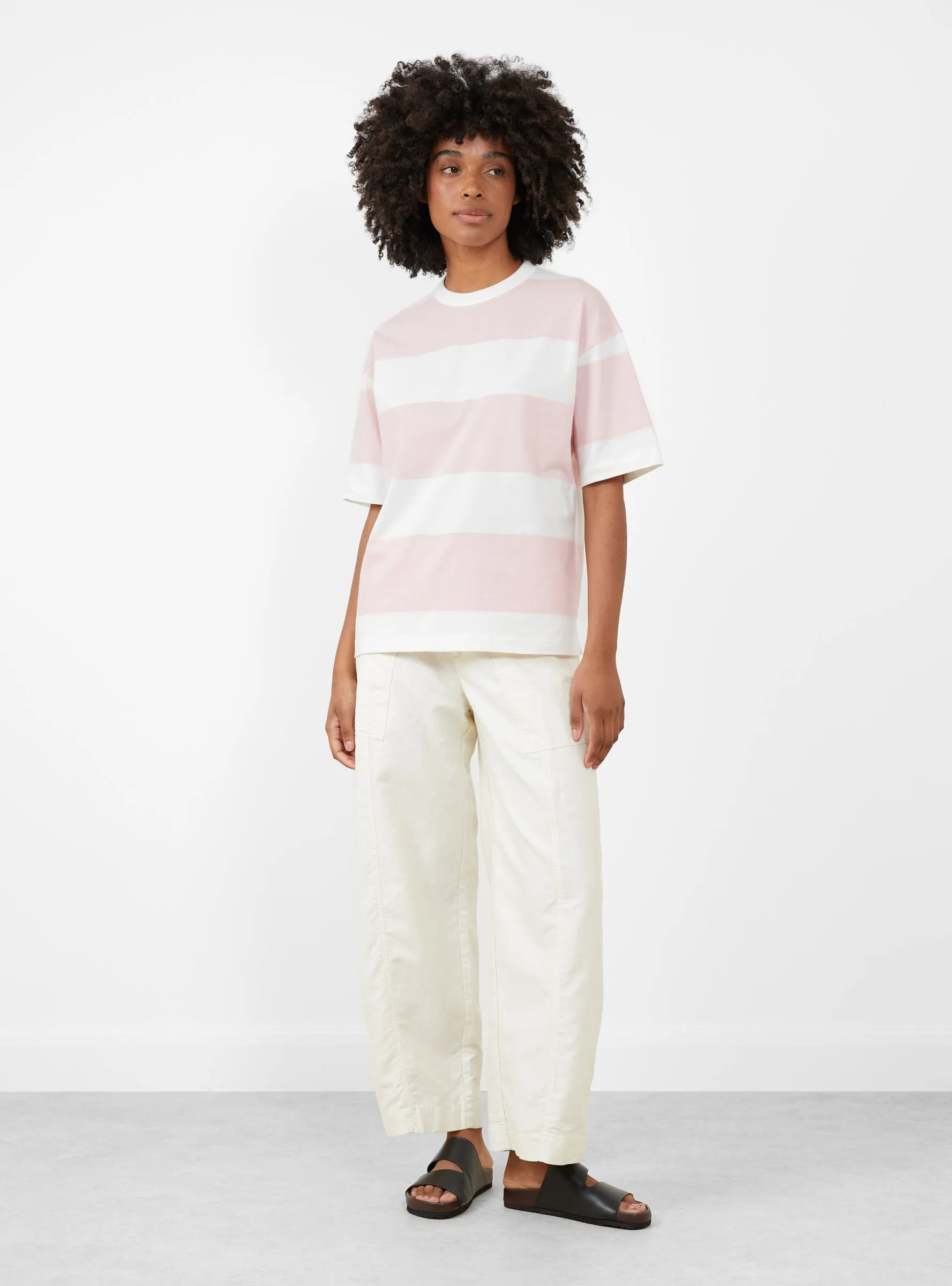 Triple Stripe T-Shirt Light Pink and White sold by Garbstore