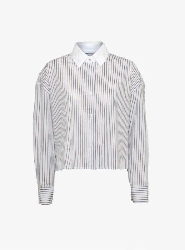 Embellished Striped Shirt White made by Cordera