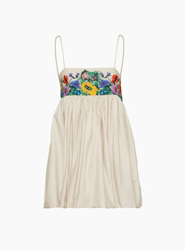 Handmade Beaded Mini Dress Cream made by Cordera