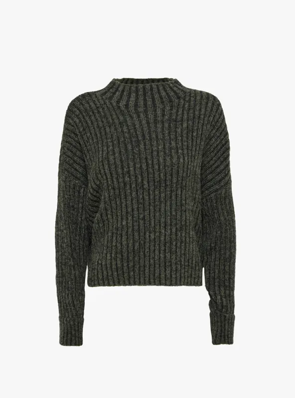 Striped Ribbed Mockneck Jumper Grey Black made by 7115 by Szeki
