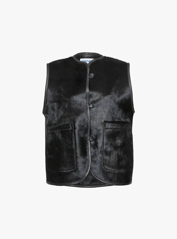 Hair On Leather Hide Vest Black made by Garbstore