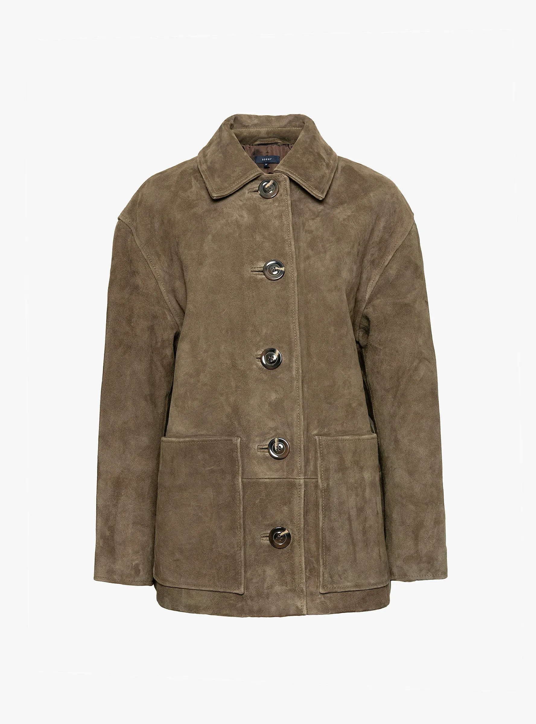 Vincenzo Suede Jacket Dark Khaki sold by Garbstore