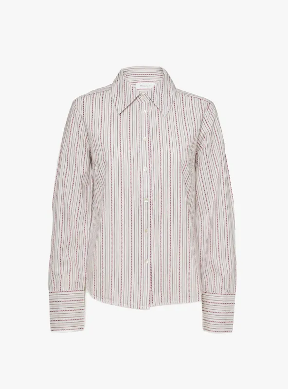 Fauna Shirt Raspberry and Cream Stripe sold by Garbstore